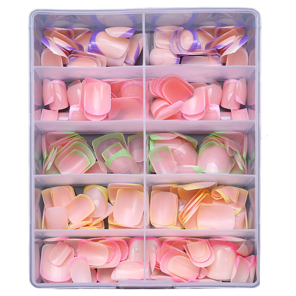 240x/Box French Tip False Nails Multicolor Edge Press On Nails