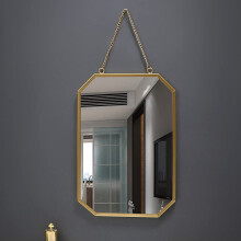 Octagon Metal Frame Wall Hanging Mirror with Chain - Large Full Length Makeup Vanity Mirror for Bathroom, Living Room, Bedroom