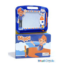 Blippi Read & Doodle - Learning resources for kids, a magnetic drawing pad, an easy-to-use pen, 22-page board book for reading and drawing
