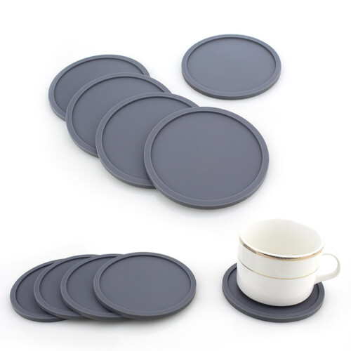 8Pcs Non-Slip Silicone Cup Coasters Dark Grey for Drinks Home Placemat 1