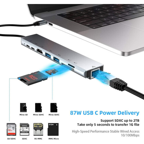 High Performance USB C Hub Multiport Adapter with Ethernet, Card Reader, USB Expansion, and 4K Display Support 2