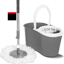 (Grey) Spin Mop Bucket Set with 2 Microfibre Heads - 360 Degree Cleaning Absorbent Microfiber Pack Traditional viral mop