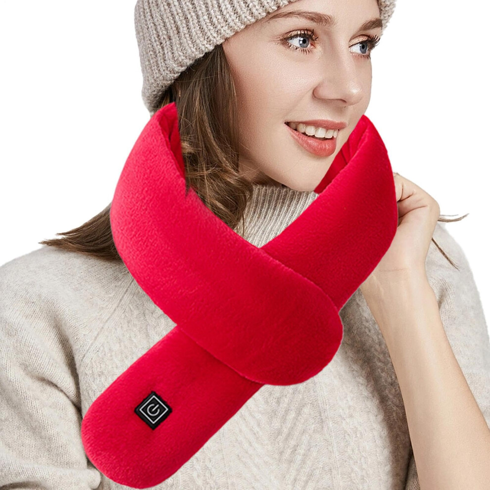 Neck Heating Pad - Electric Heated Wrap Scarf with 3 Heating Levels, Rechargeable Cordless Design for Men and Women, Red