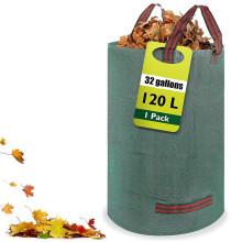 (32 gallons, green) 16 Gallon Garden Garbage Bag, 1 Count Reusable Heavy-duty Bag for Garden Waste, Foldable and Sturdy with Handle for Gardening to Collect