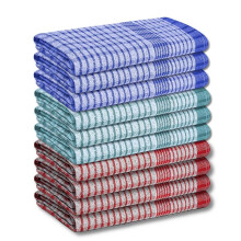 (Mix (Blue + Red + Green)) Wonderdry Tea Towels Kitchen Pack of 10, Cotton Absorbent Long Lasting Catering Bar Towels Washable Reusable Water Absorbent Kitchen