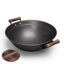 Cast Iron Wok Pan 40CM Double-Eared Round Bottom Uncoated Thickened Household Wok Traditional Cookware Photo Color