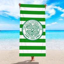 (Red, L70.8*W35.4inch/180x90cm) Celtic Football Club Logo Beach Towel, Soft Breathable Towel, Lightweight Absorbent Towel for Travel & Swimming, Modern and Stripe Design
