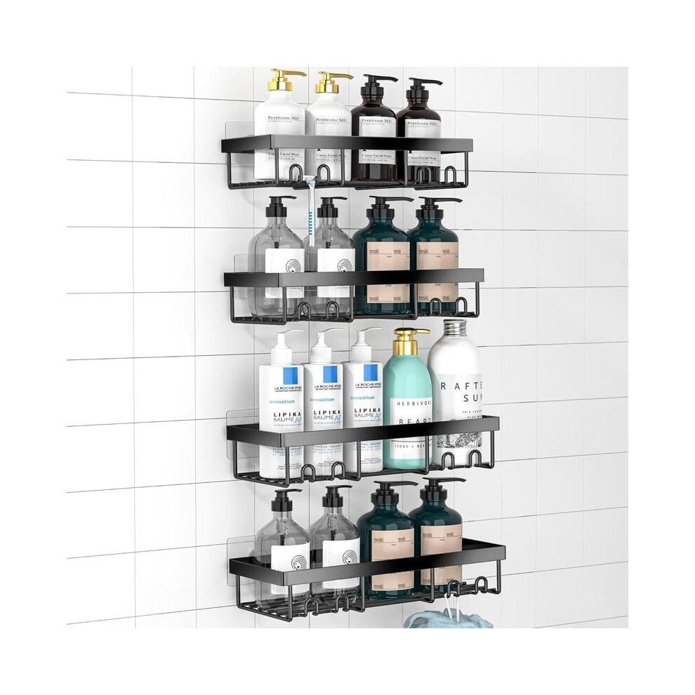 (Off White, One-Size) Bathroom Storage Rack, 4 Counts/Set Adhesive Shower Organizer Shelves, Waterproof Bathroom Supplies, Bathroom Decoration Supplie 8011452274279