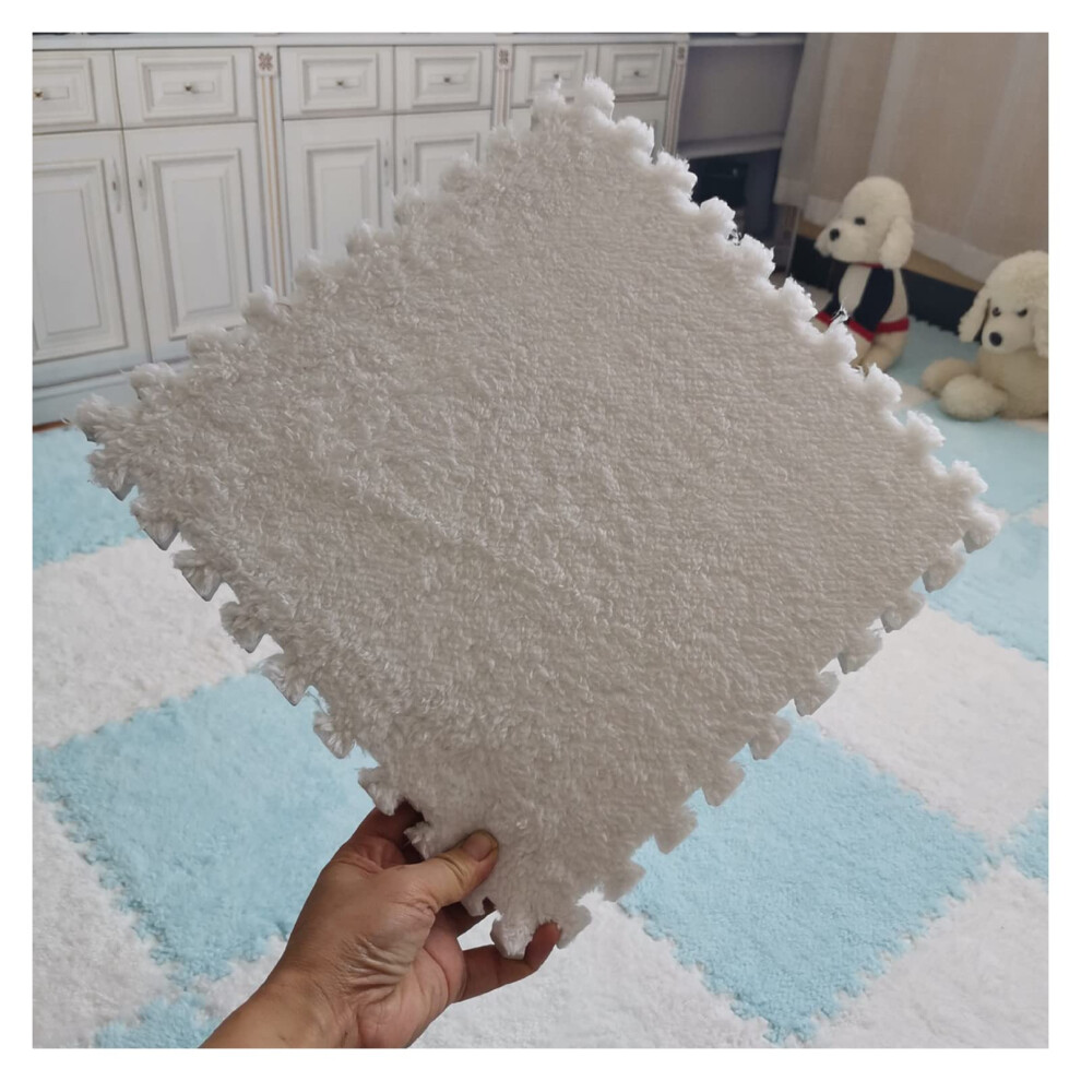 100 Pcs Interlocking Carpet Tiles 12x12 Inch White Plush Foam Floor Mats Square Puzzle Play Mat Soft Area Rug Tiles