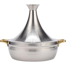 Moroccan Tagine Stainless Steel Non-Stick Casserole With Two Handles 22cm Cone-Shaped Lid Handmade Silver