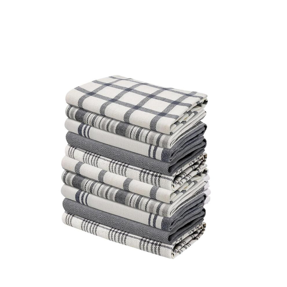 (Grey Big Check, Pack of 10) Terry Tea Towels 100% Egyptian Cotton Kitchen Dish Towel Pack of 5 & 10 Highly Absorbent & Durable Soft Cloth-image-OPC-PKFPC7M-NEW