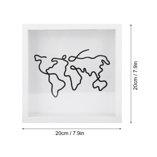Wooden Shadow Box Frame Storage Box 20x20cm White Map Pattern 1