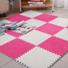 1cm Soft Interlocking Exercise Mat - 24 Pcs Colorful Puzzle Foam Mat for Kids Playroom, Pink White Plush Surface Protection