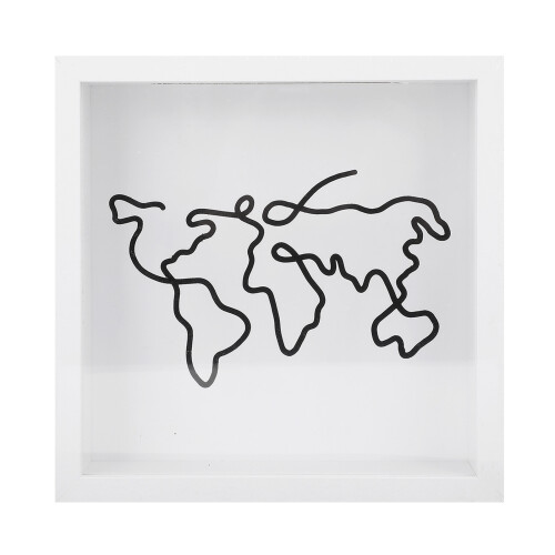 Wooden Shadow Box Frame Storage Box 20x20cm White Map Pattern 2