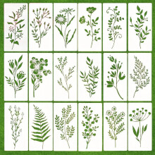 18 PCS Reusable Flower Stencils for Painting 3 x 6 Inch PET Wildflower Leaf Vine Templates for Scrapbooking and DIY Decor