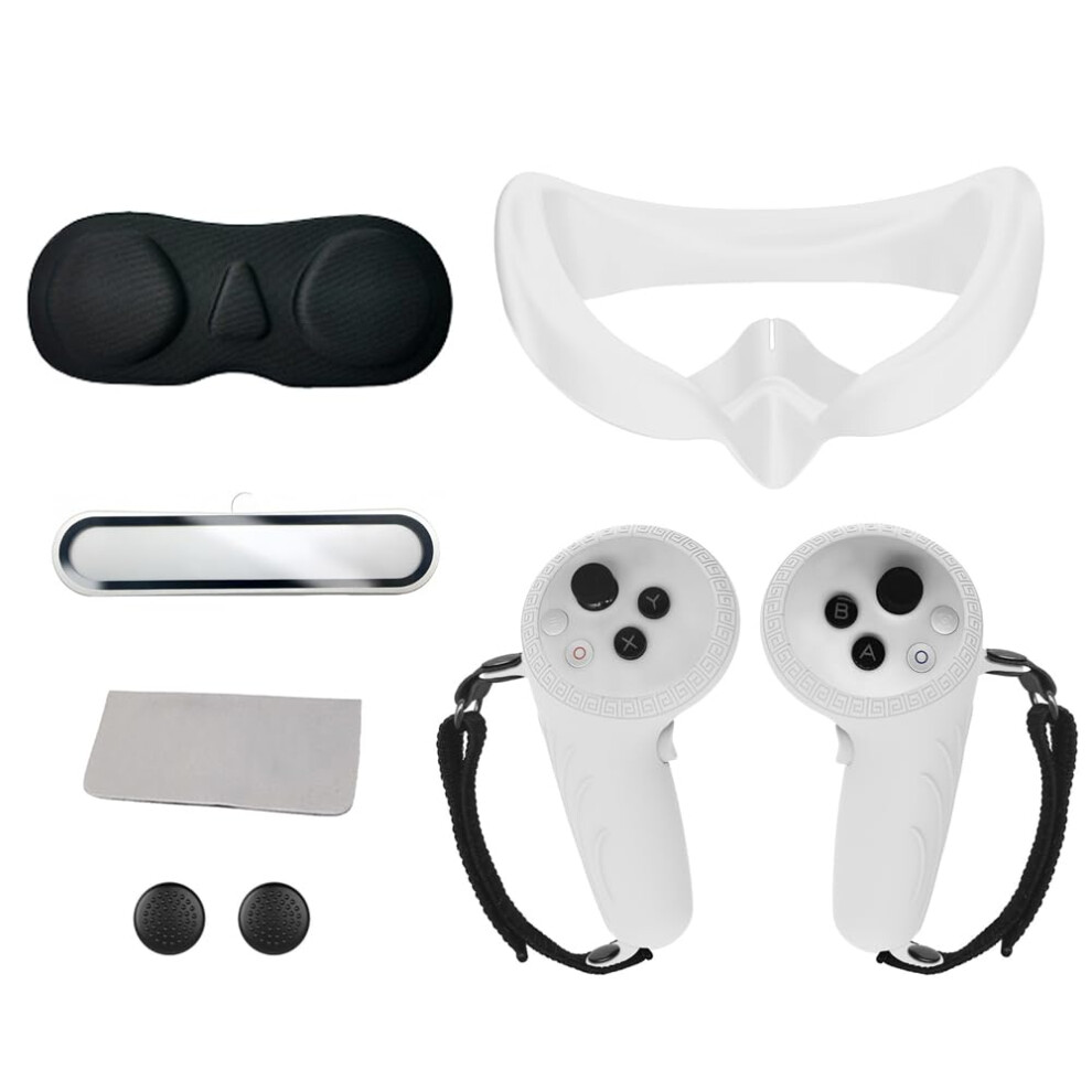 Vr Protective Cover Set For Pico4 Ultra - Silicone Face Cover, Lens Cap, Controller Grip, Tempered Film, Joystick Cap, White 6447073657269