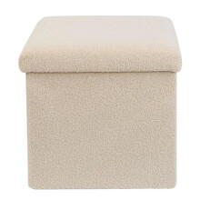 (Cream) Cream or White Teddy Boucle Foldable Storage Box Footstool, Ottoman Storage Cube Footrest, Organizer Storage Box with Lid, Square Teddy