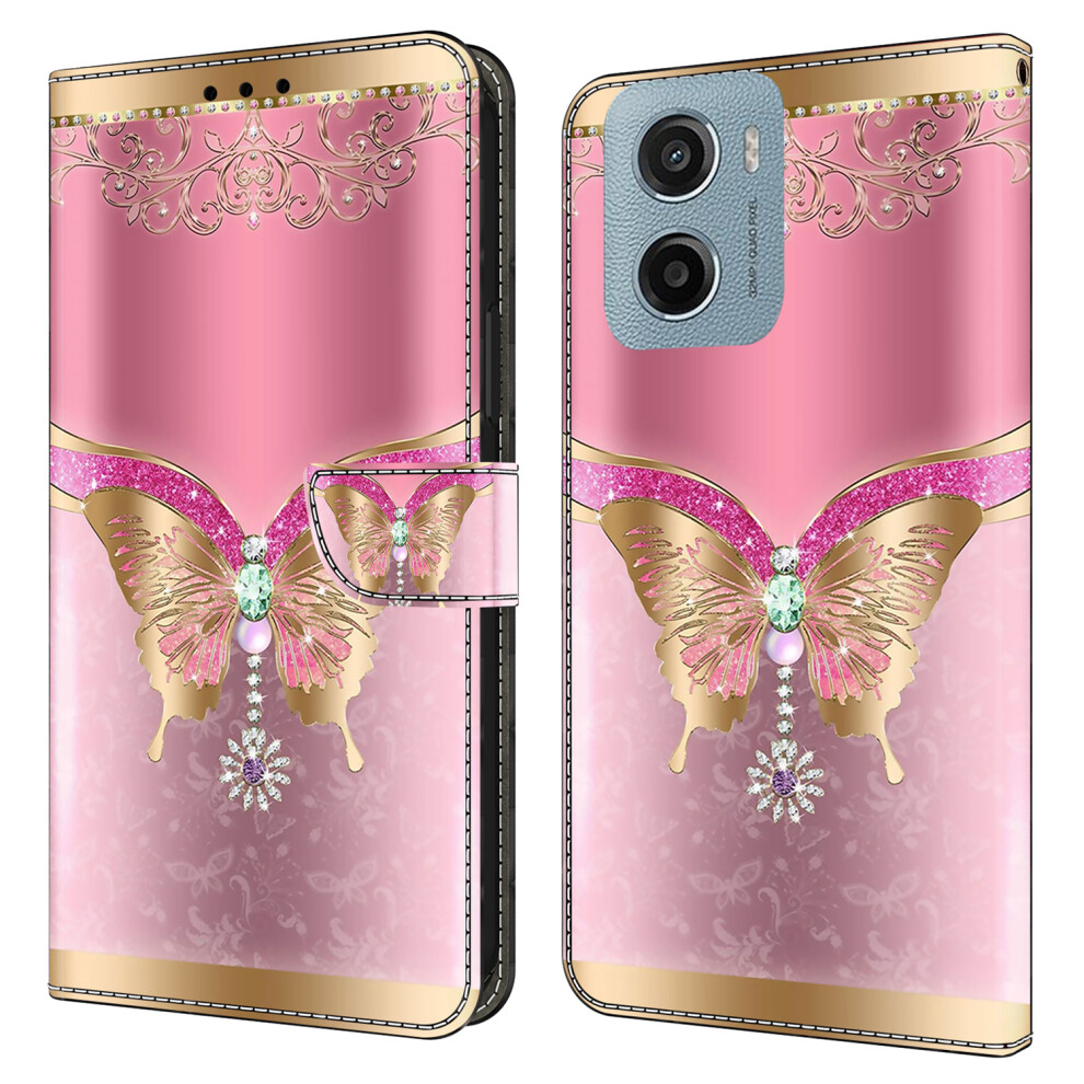 (Pink Gold Butterfly) For Motorola Moto E15 4G Cases Pink,Gold 6914283610921