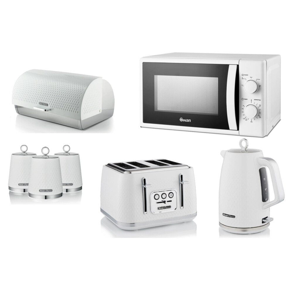 Swan Elegance Kettle Toaster Microwave Breadbin Canisters Set White
