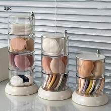 (White, L) Clear Multi-layer Dustproof Makeup Sponge Storage Holder, 1 Count Rotatable Cosmetic Organizer for Home Bedroom, Summer Essentials