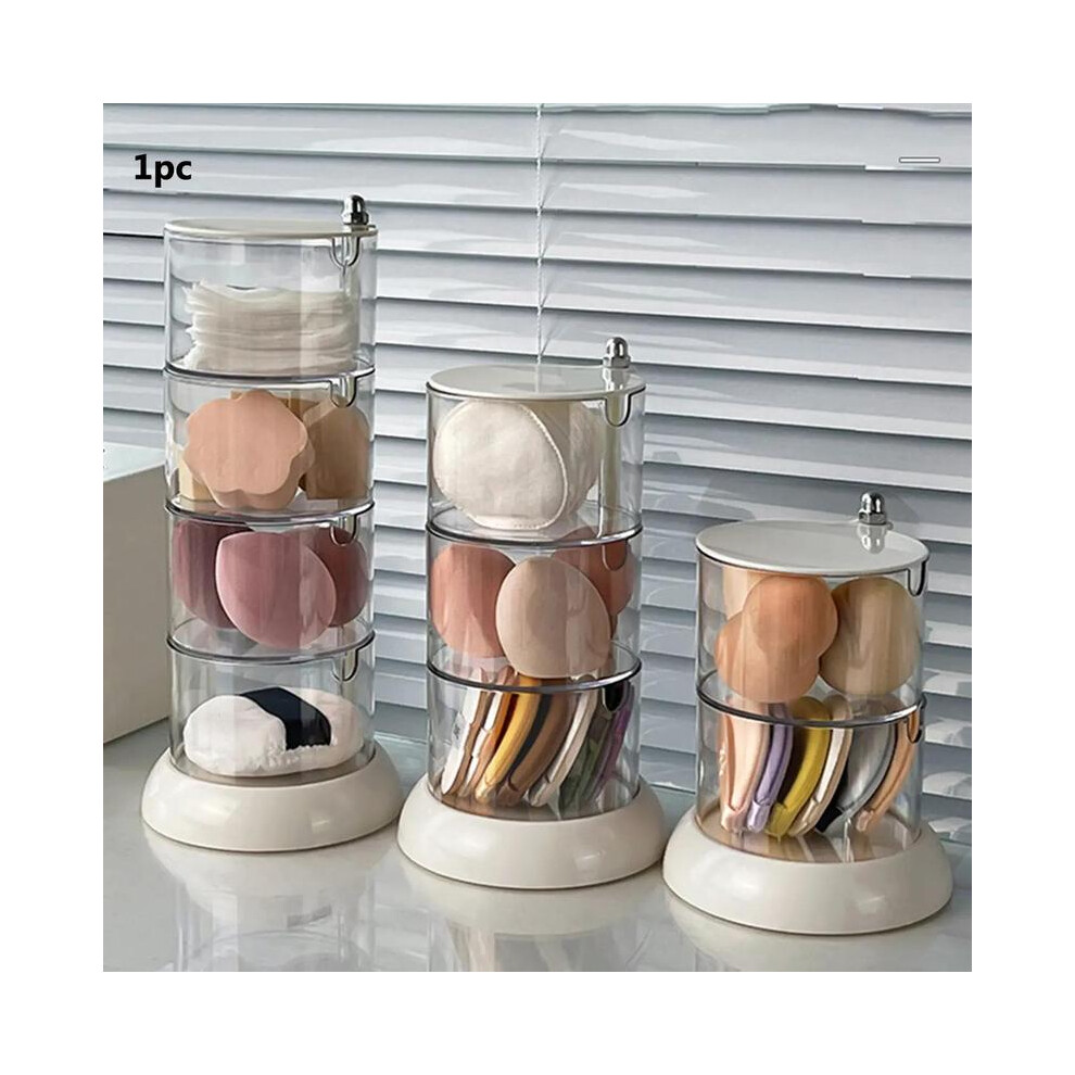 White (, M) Clear Multi-Layer Dustproof Makeup Sponge Storage Holder, 1 Count Rotatable Cosmetic Organizer For Home Bedroom, Summer Essentials