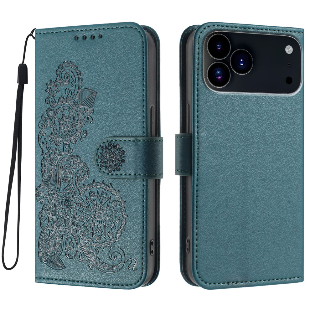 (Blackish ) For Iphone 17 Pro Max Phone Cases Mandala Flower Leather Wallet Mobile Cover With Strap Green 6914286089397