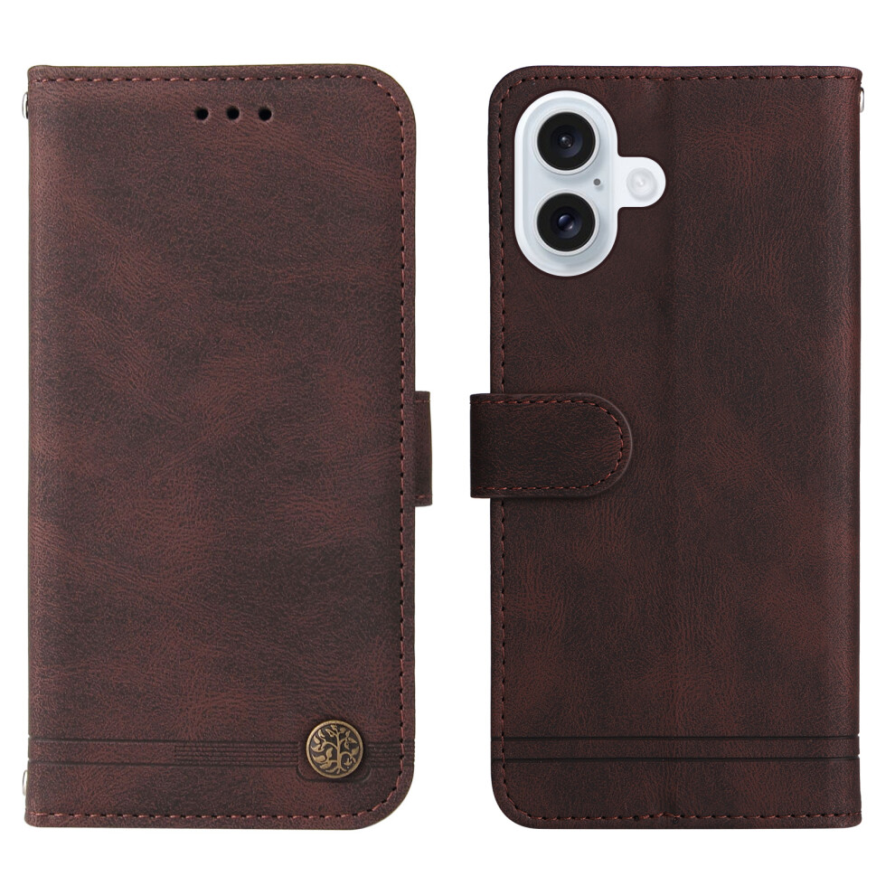 (Brown) For Iphone 17 Leather Wallet Cases Skin Touch Phone Cover Stand With Strap Brown 6914285347078