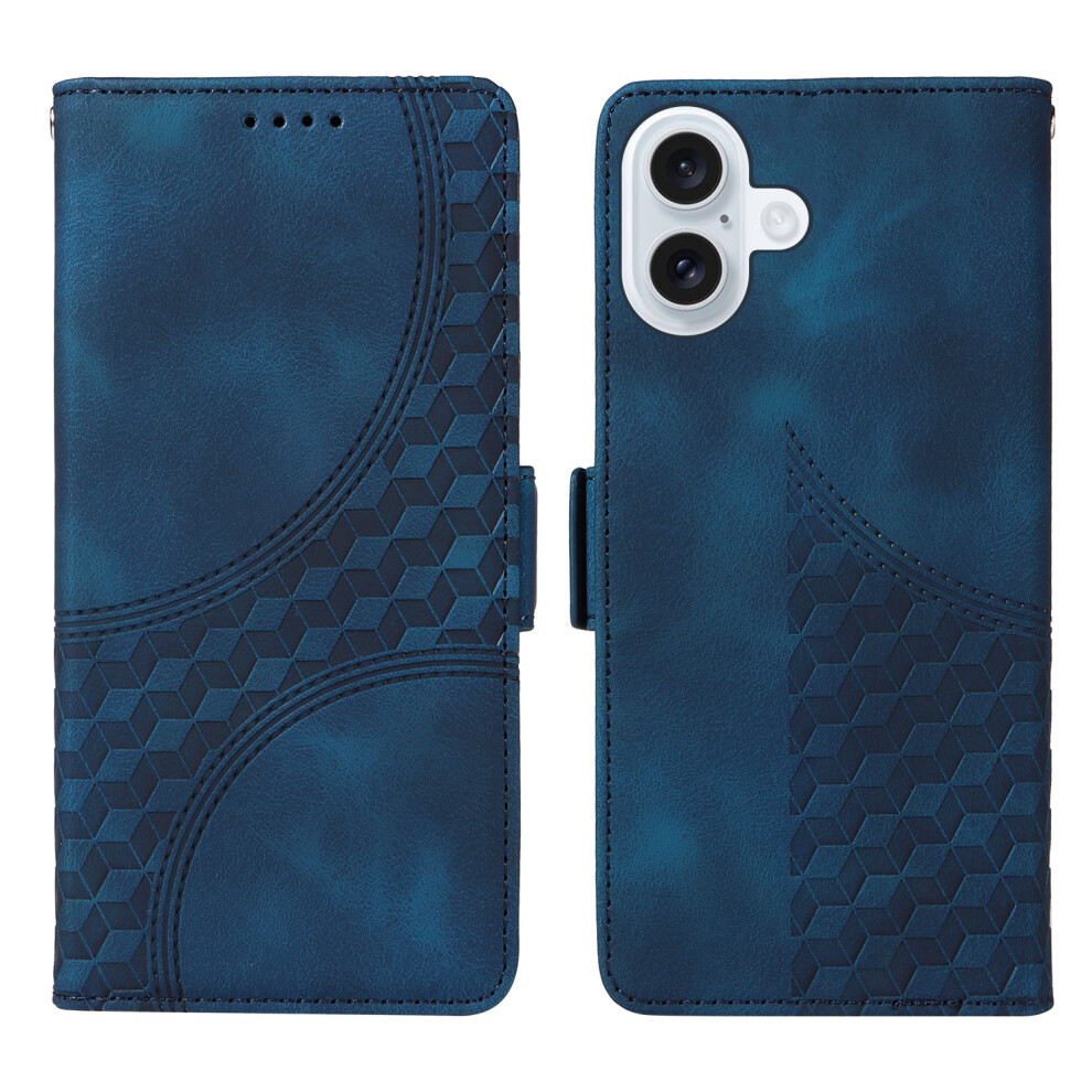 (Blue) For Iphone 17 Leather Cases Wallet Rhombus Imprinted Phone Cover Stand With Strap Blue 6914282631859
