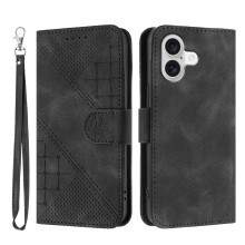 (Black) For iPhone 17 Leather Wallet Case Butterfly Flower Imprinted Phone Cover with Strap