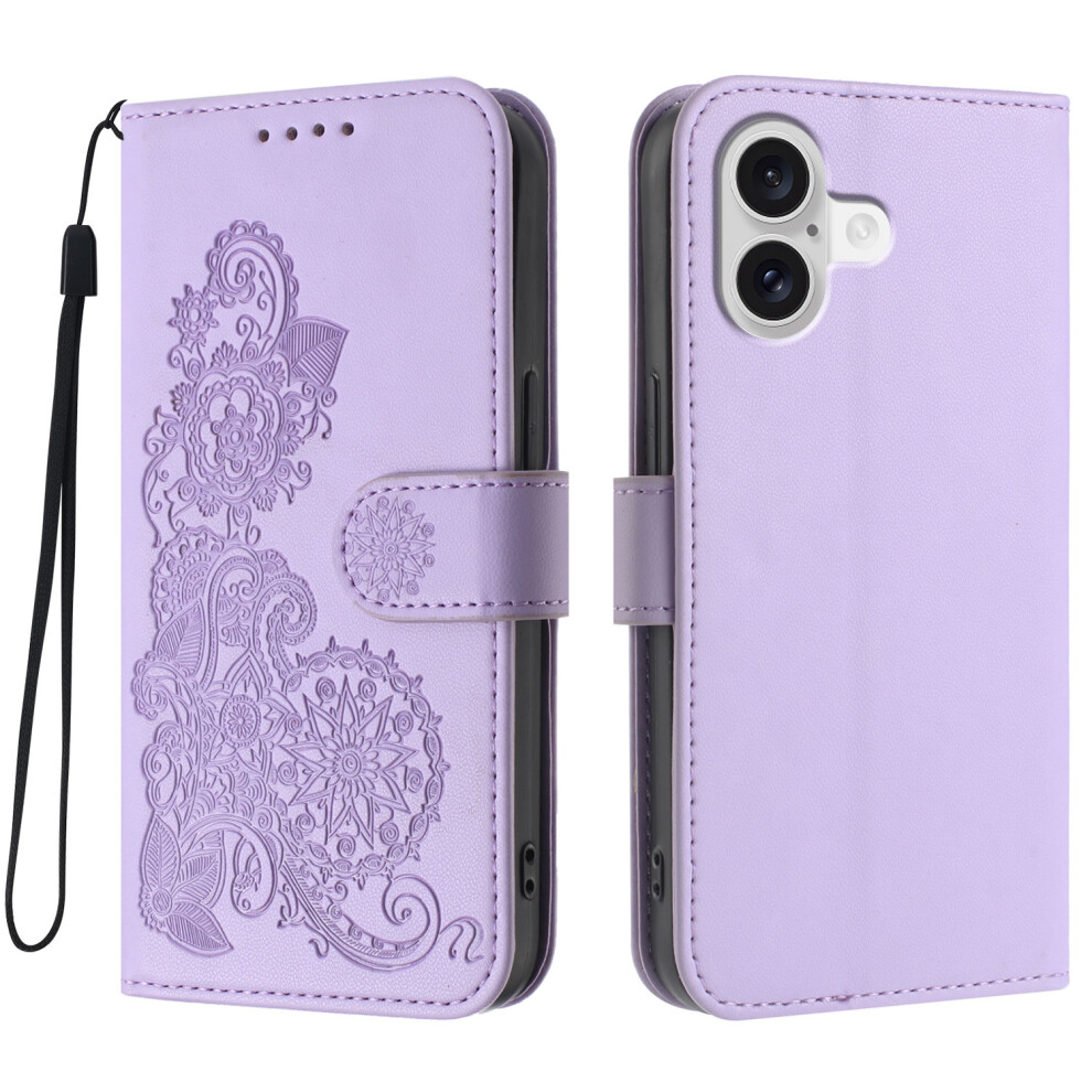 (Purple) For Iphone 17 Phone Cases Mandala Flower Leather Wallet Mobile Cover With Strap Purple 6914289780536
