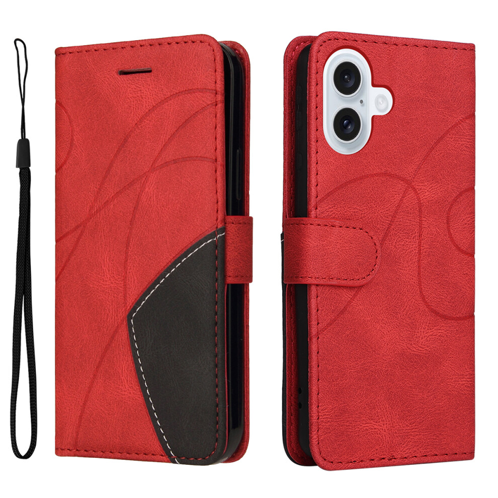 (Red) For Iphone 17 Leather Phone Case Stand Wallet With Bi-Colour Splicing Design Red 6914281017487