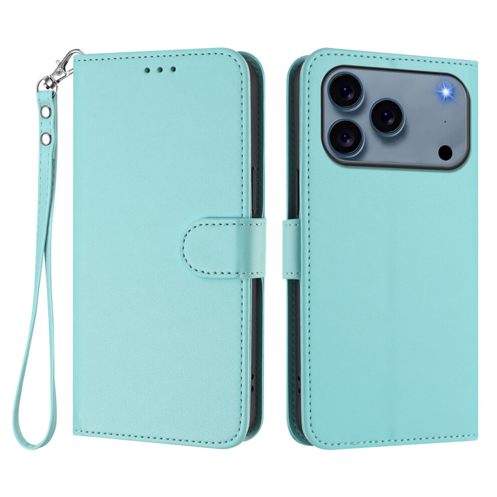 (Mint ) For Iphone 17 Pro Leather Case Wallet Stand Phone Cover With Wrist Strap Green 6914289067163