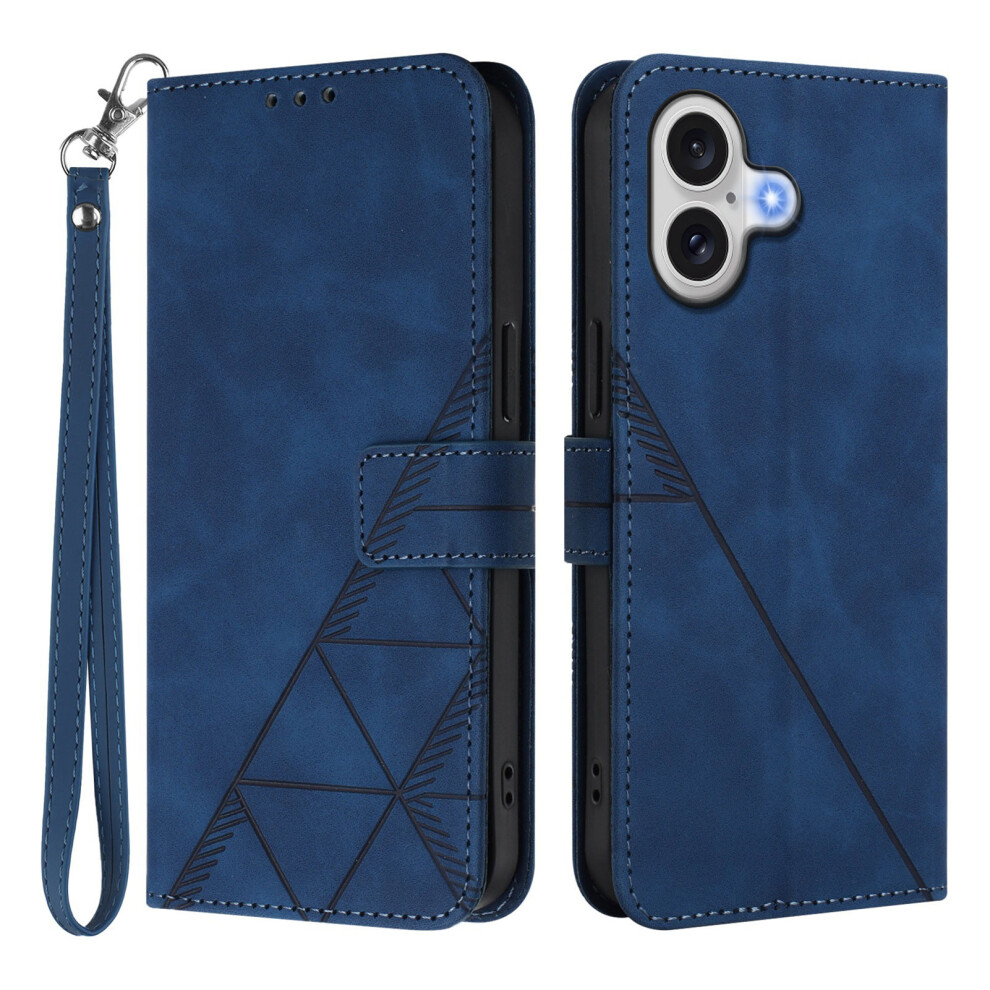(Sapphire) For Iphone 17 Leather Case With Hand Strap Wallet Stand Phone Cover Blue 6914284309381