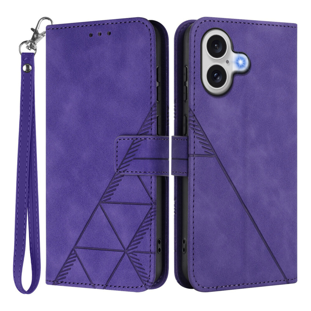 (Purple) For Iphone 17 Leather Case With Hand Strap Wallet Stand Phone Cover Purple 6914288858670
