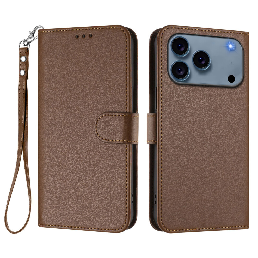 (Brown) For Iphone 17 Pro Max Leather Case Wallet Stand Phone Cover With Wrist Strap Brown 6914280135953