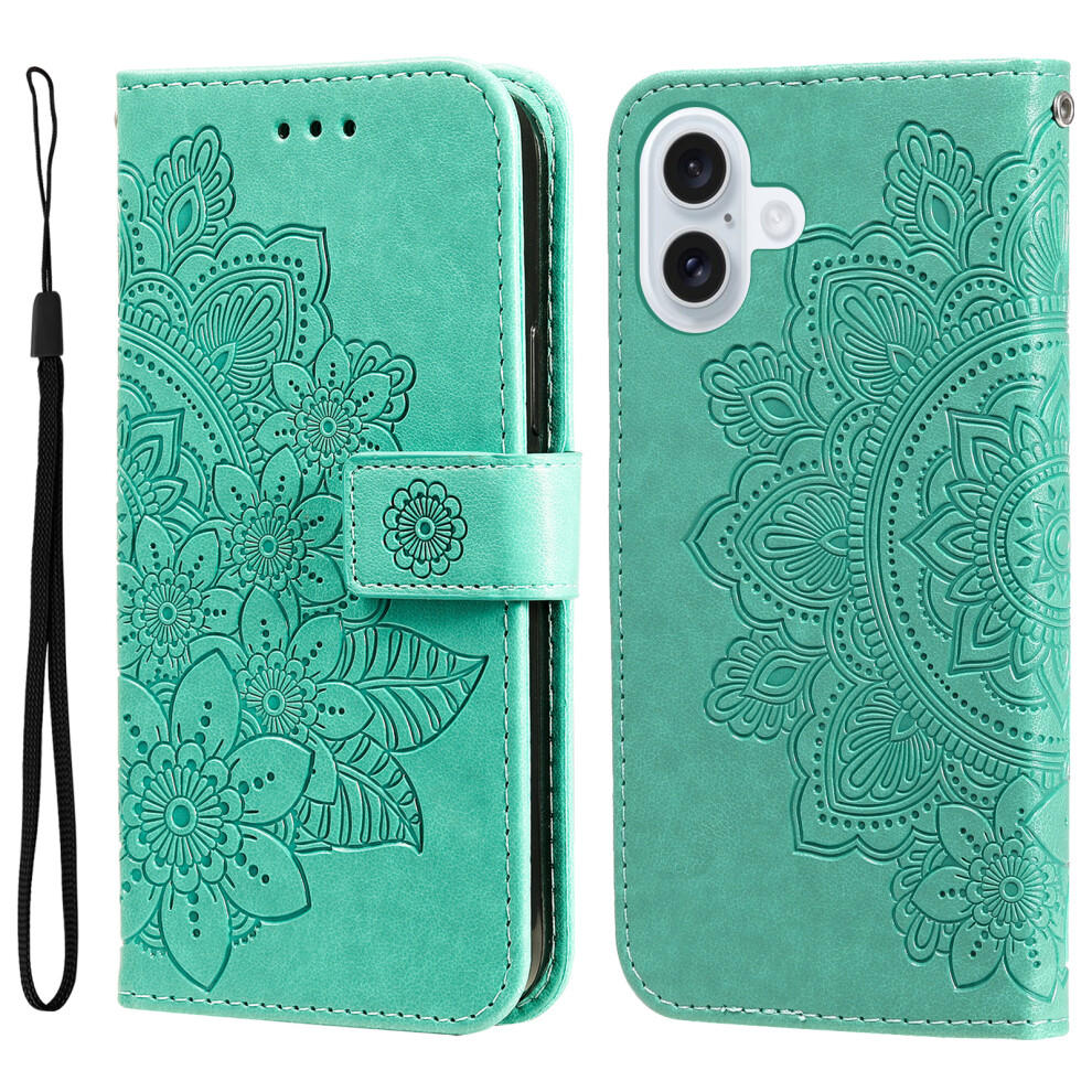 (Green) For Iphone 17 Case Floral Pattern Pu Leather Wallet Stand Phone Cover Green 6914280538303