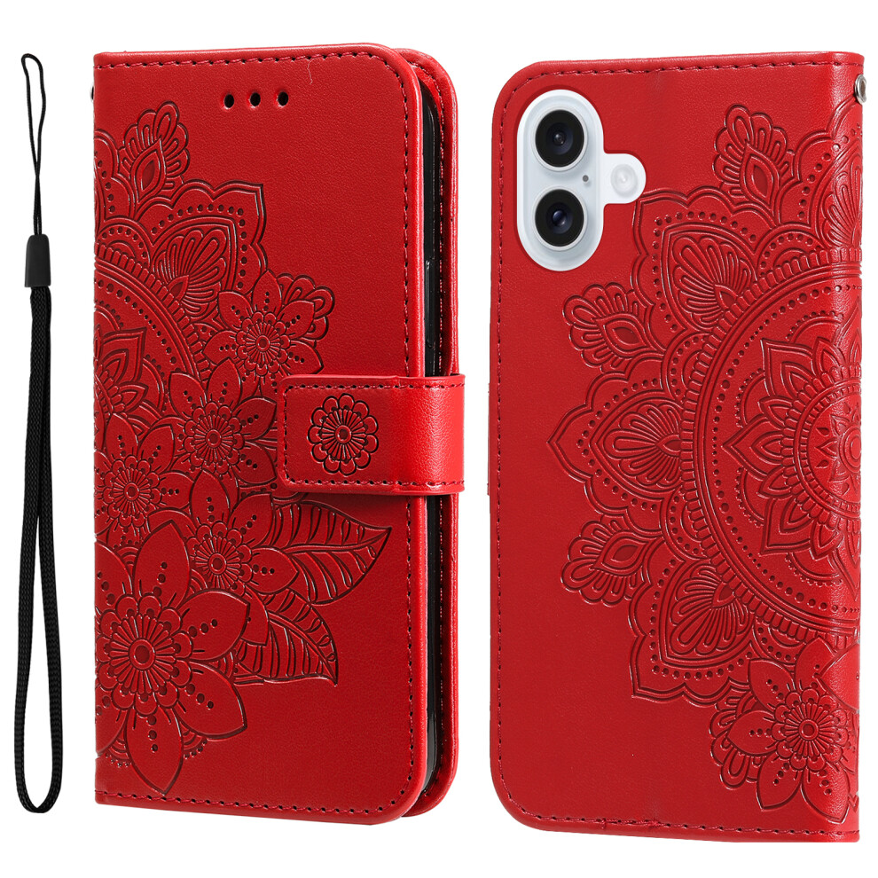 (Red) For Iphone 17 Case Floral Pattern Pu Leather Wallet Stand Phone Cover Red 6914281220054