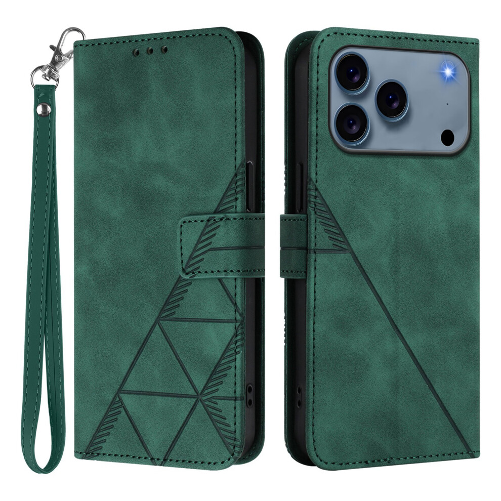 (Blackish ) For Iphone 17 Pro Leather Case With Hand Strap Wallet Stand Phone Cover Green 6914280966212