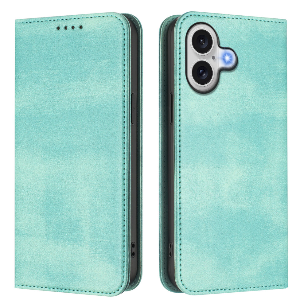 (Mint ) For Iphone 17 Wallet Cases Retro Texture Rfid Blocking Leather Phone Cover Green 6914281813089