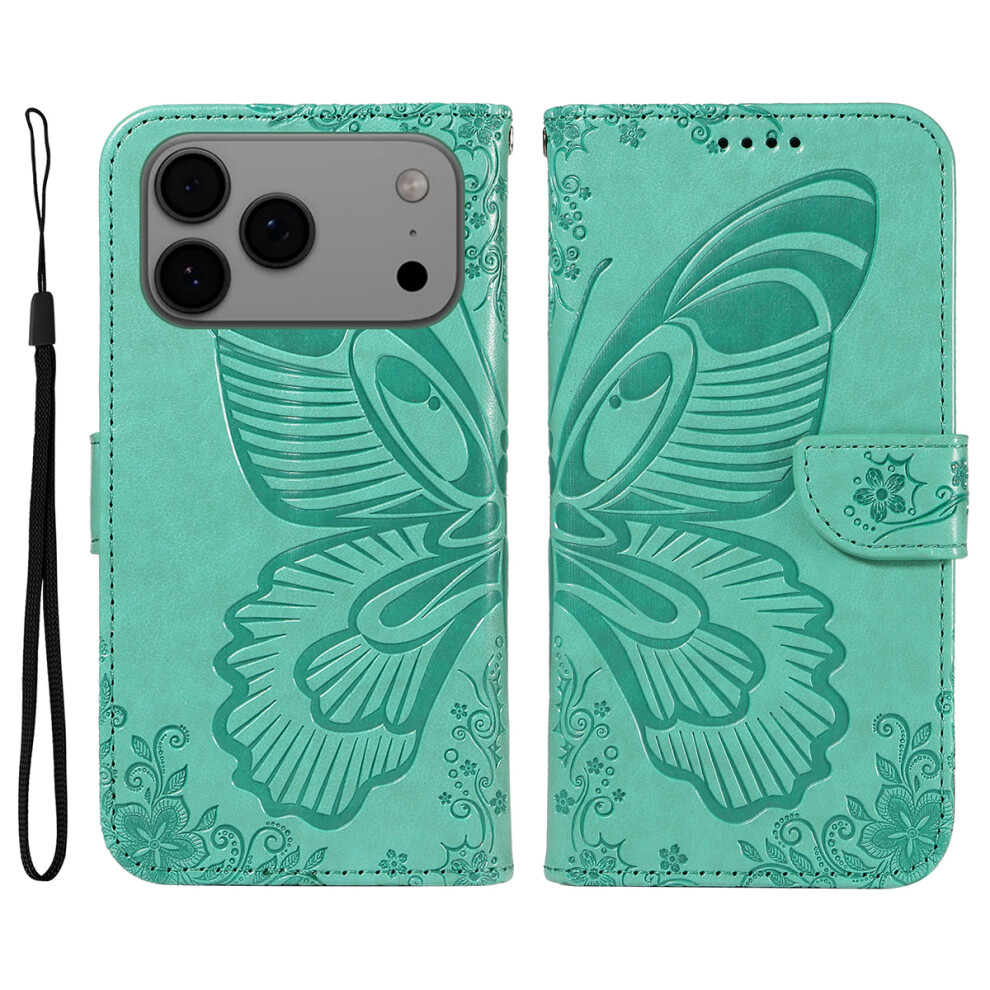 (Green) For Iphone 17 Pro Max Case Butterfly Pattern Pu Leather Folio Flip Phone Cover Green 6914281152539