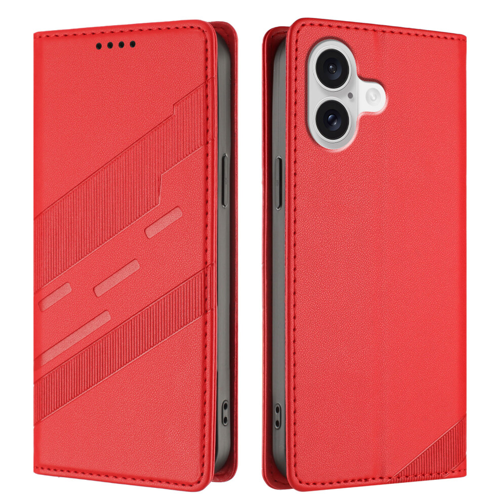 (Red) For Iphone 17 Phone Cases Punk Style Imprinted Wallet Stand Leather Cover Red 6914280787350