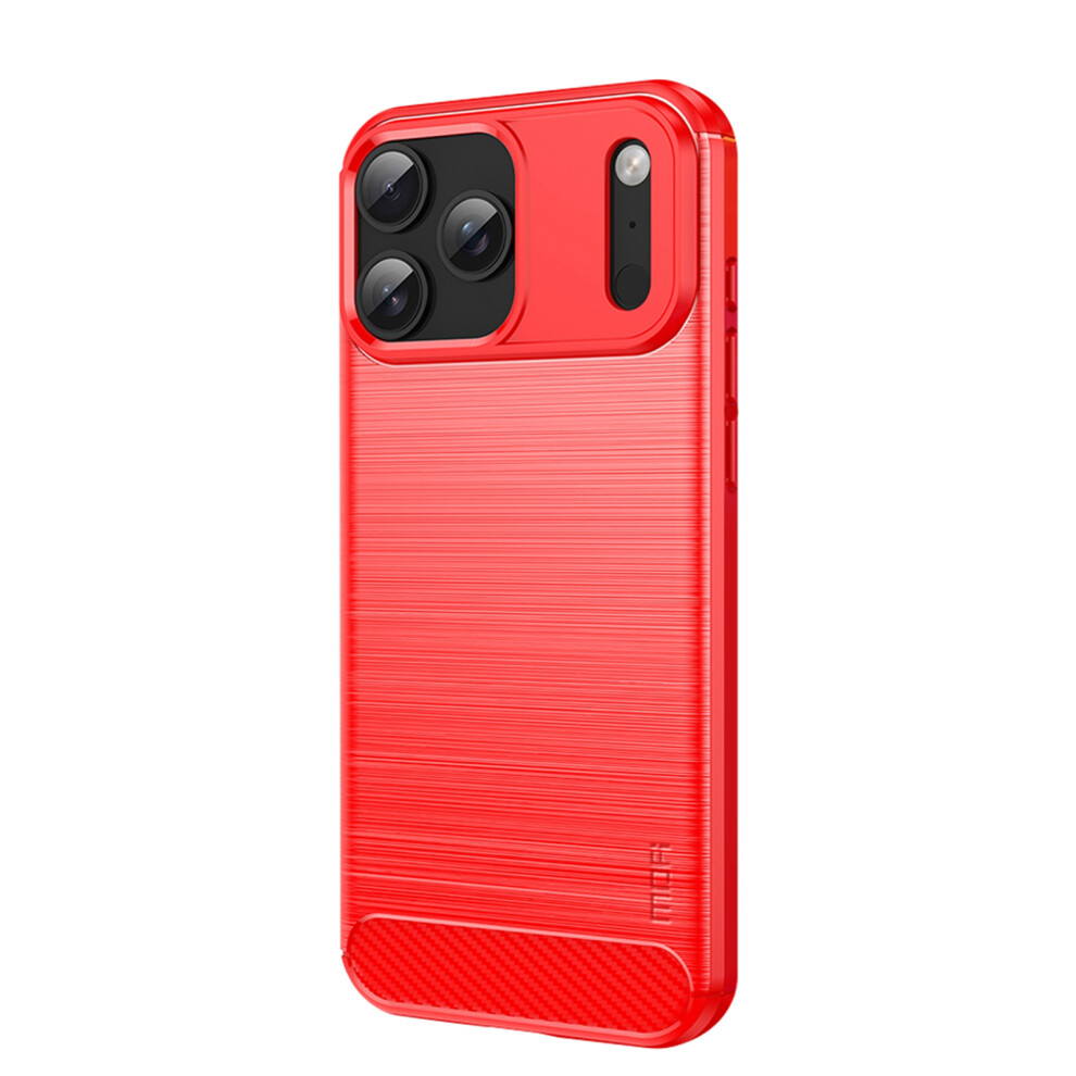(Red) For Iphone 17 Pro Max Back Cover Mofi Brushed Texture Carbon Fiber Soft Tpu Case Red 6914287141032