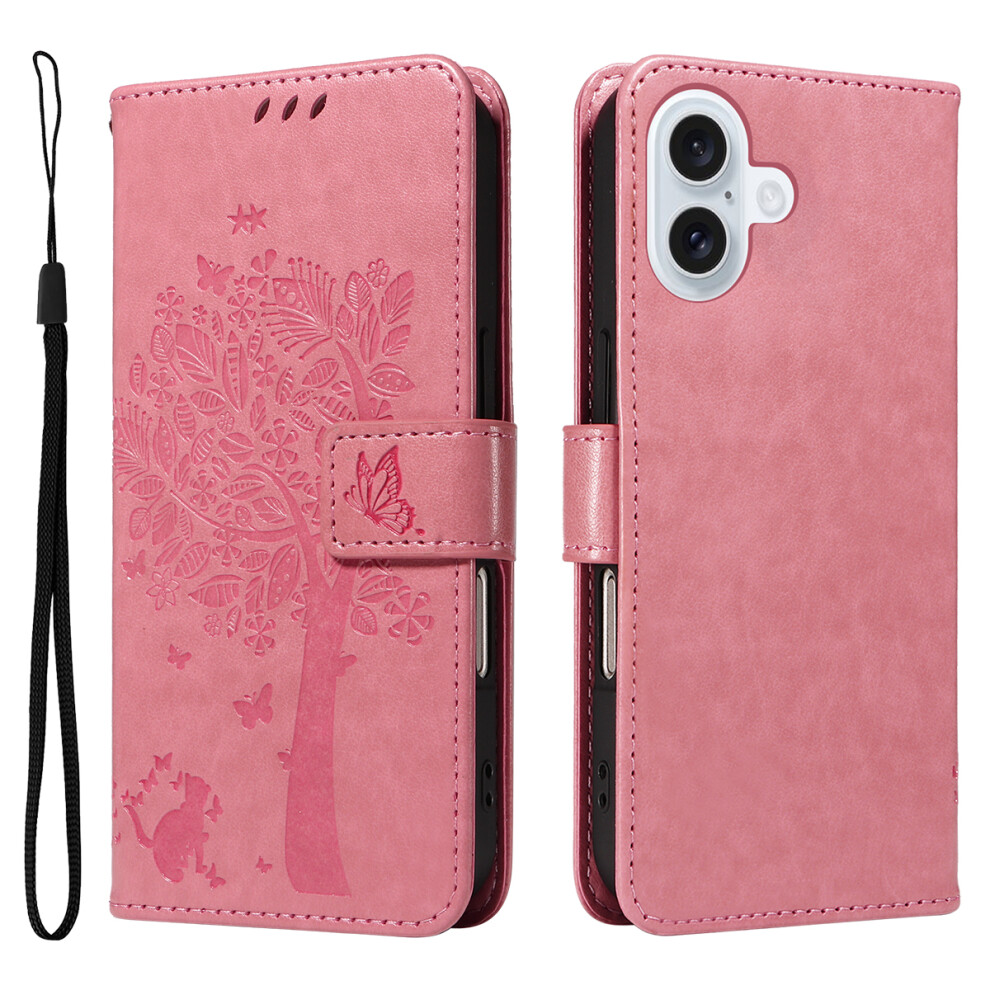 (Pink) For Iphone 17 Phone Case With Stand Cat Tree Pattern Leather Wallet Mobile Cover Pink 6914284430801