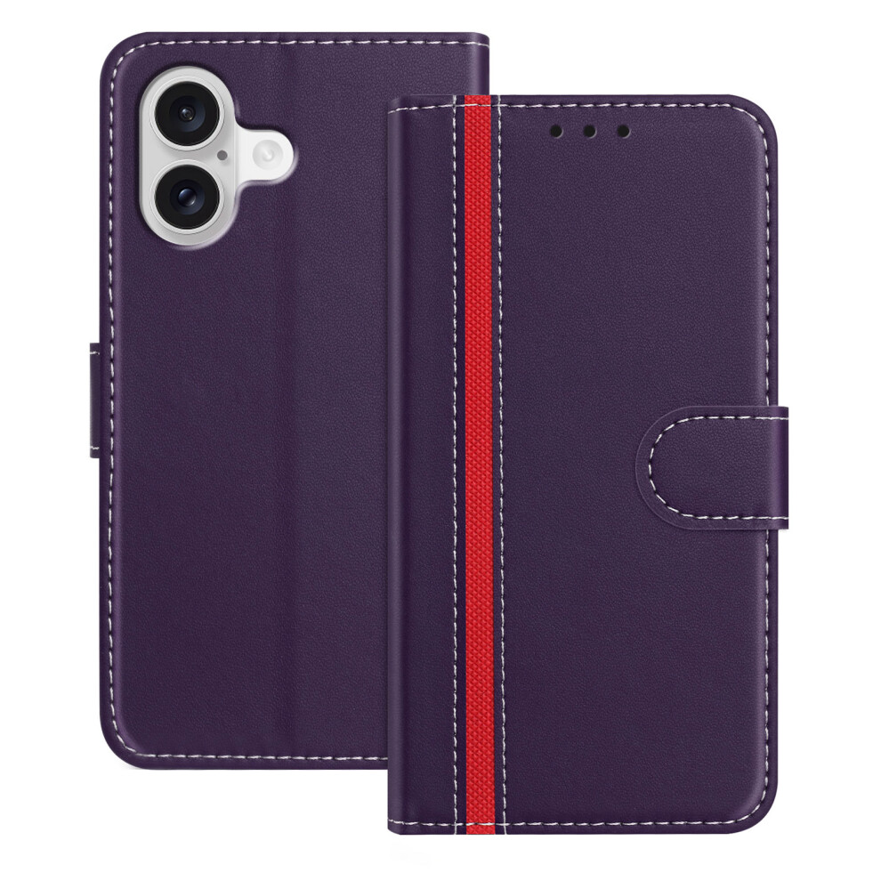 (Purple) For Iphone 17 Phone Cases Wallet Stand Color Splicing Leather Cover With Magnetic Clasp Purple 6914285687099