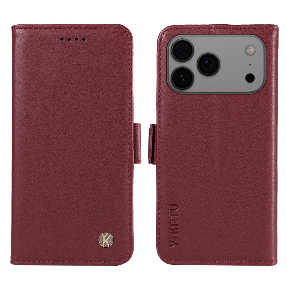 (Wine ) For Iphone 17 Pro Max Wallet Phone Case Yikatu Yk-003 Leather Stand Cover Red 6914288566414