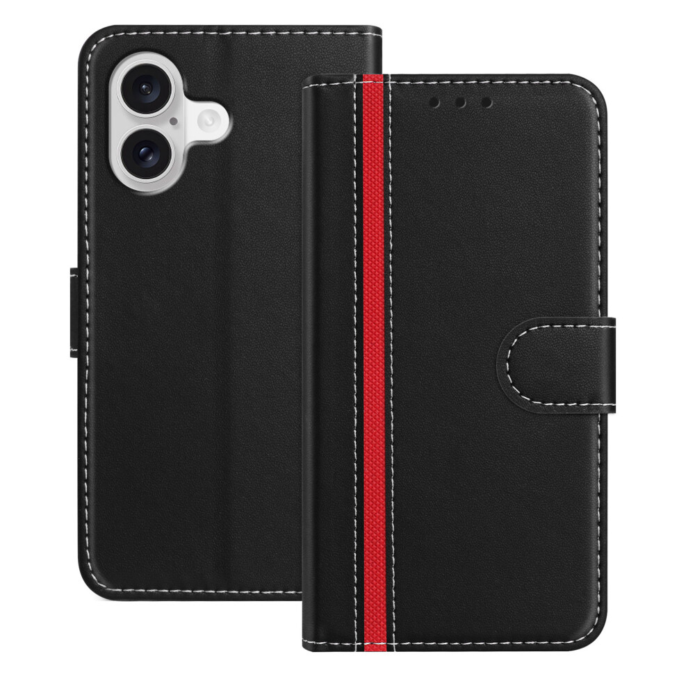(Black) For Iphone 17 Phone Cases Wallet Stand Color Splicing Leather Cover With Magnetic Clasp Black 6914284789329