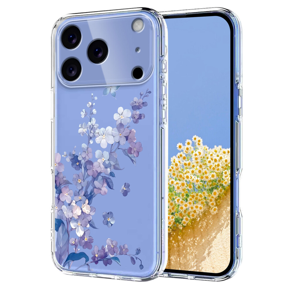 (Violets) For Iphone 17 Pro Case Butterfly Floral Pattern Printing Tpu Phone Back Cover 6914284184452