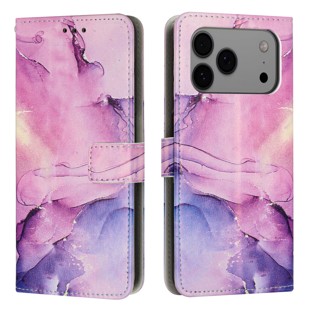 (Purple) For Iphone 17 Pro Max Stand Case Marble Pattern Pu Leather Wallet Phone Cover Purple 6914281757680