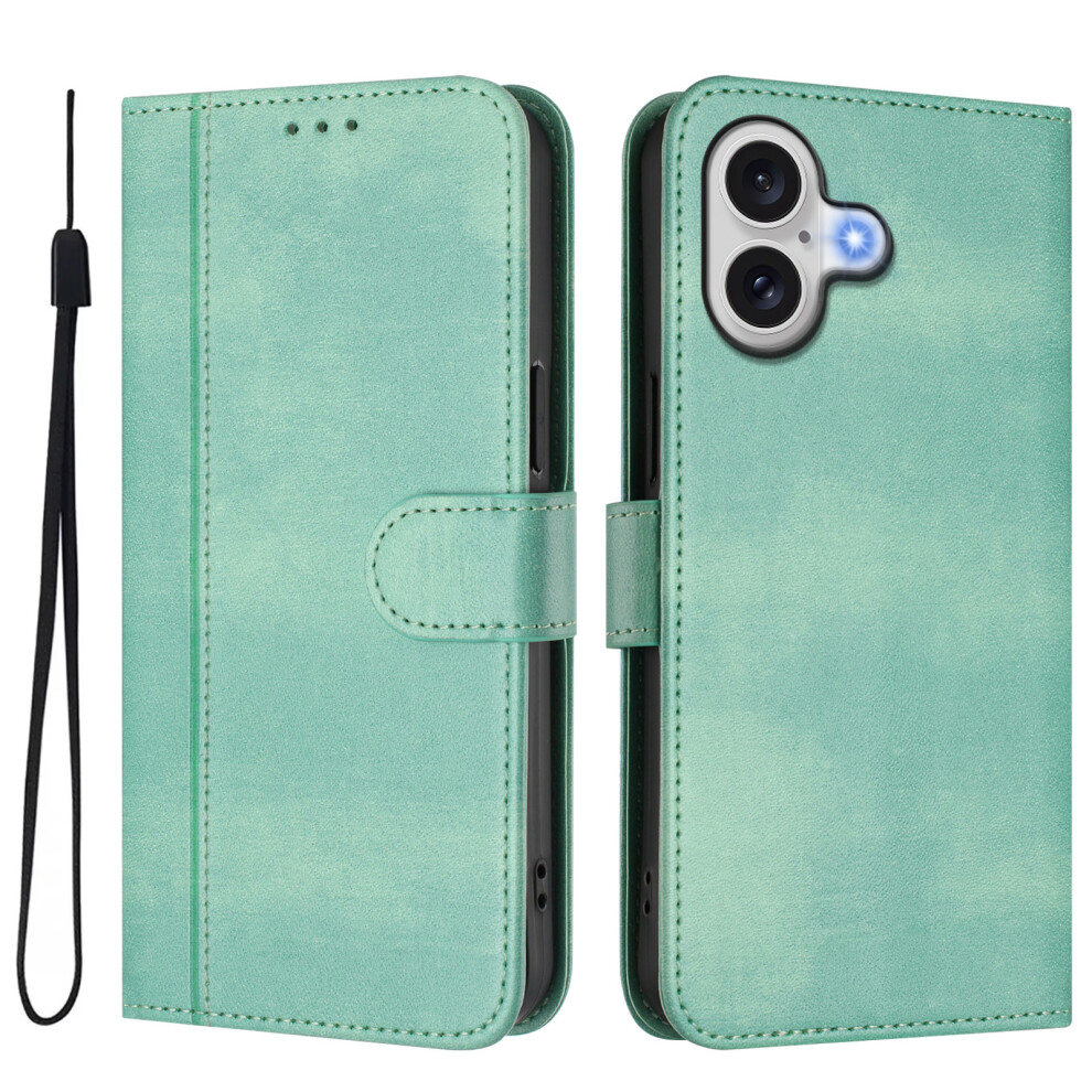 (Mint ) For Iphone 17 Cases Wallet Stand Retro Texture Leather Phone Cover With Lanyard Green 6914286447913