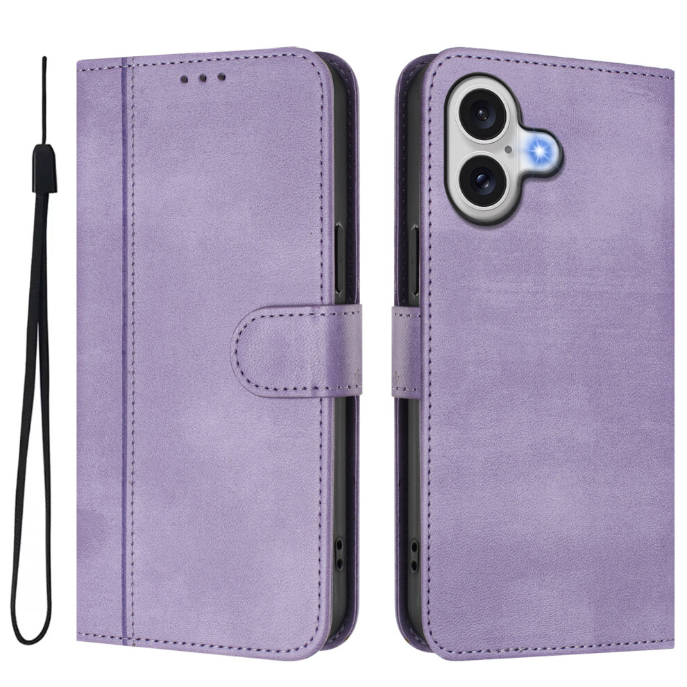 (Light ) For Iphone 17 Cases Wallet Stand Retro Texture Leather Phone Cover With Lanyard Purple 6914280908014